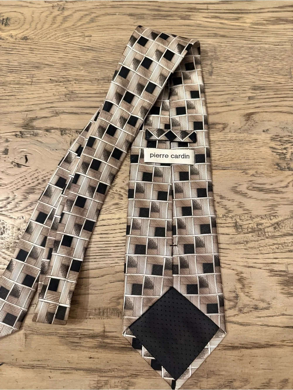 Pierre Cardin Beige and Black Geometric Woven Tie